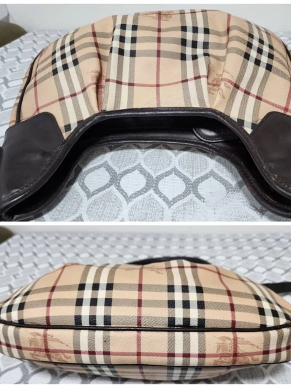Authentic BURBERRY Haymarket Check Small Brooklyn Hobo Brown/Beige